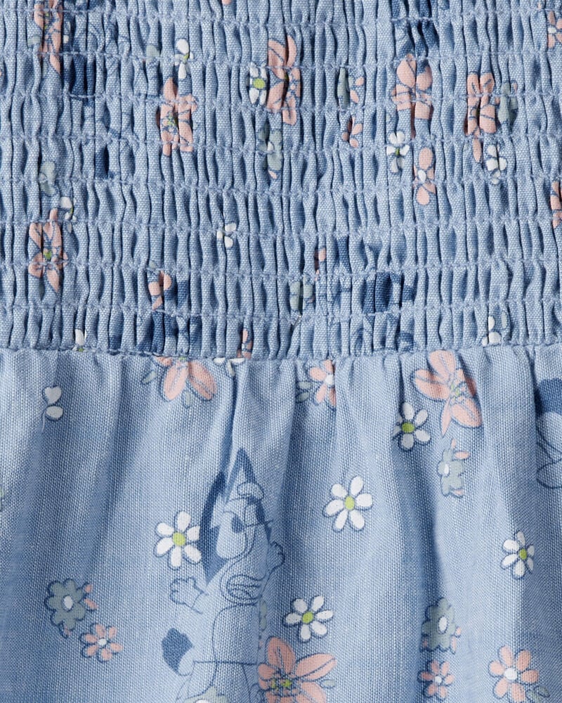 Baby Bluey Floral Print Denim Dress - Blue, image 3 of 4 slides