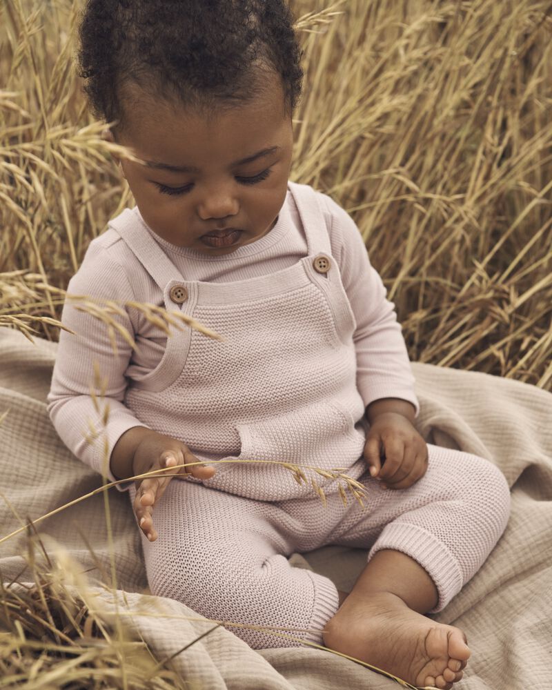 Baby Organic Cotton Sweater Knit Overalls in Perfect Pink
, image 1 of 6 slides