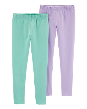 Kid 2-Pack Turquoise & Purple Cotton Stretch Leggings, 