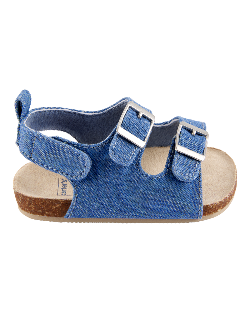 Baby Chambray Buckle Faux Cork Sandals, image 2 of 7 slides