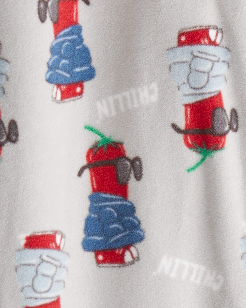 Boys Chili Pepper Print Fleece Long-Sleeve Loose Fit 1-Piece Pajamas - Grey, image 2 of 3 slides