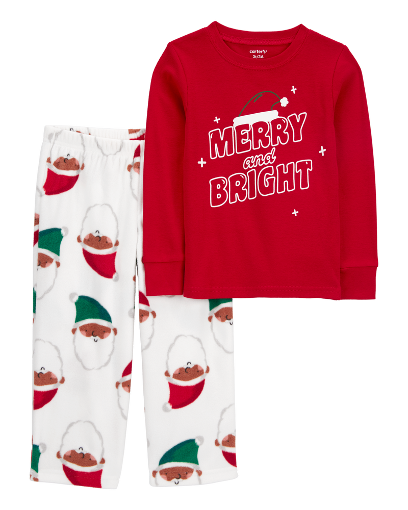 Toddler 2-Piece Merry and Bright Santa Cotton & Fleece Pajamas, image 1 of 4 slides