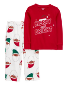 Toddler 2-Piece Merry and Bright Santa Cotton & Fleece Pajamas, image 1 of 4 slides