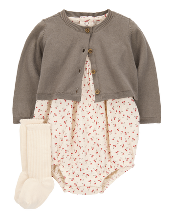 Baby Girl 3-Piece Bubble Cardigan Set, 
