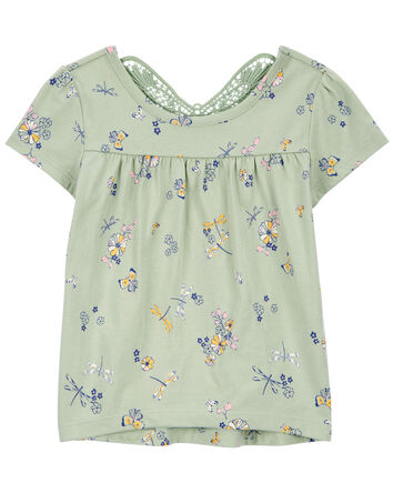Baby Floral Print Crochet Butterfly Top, 