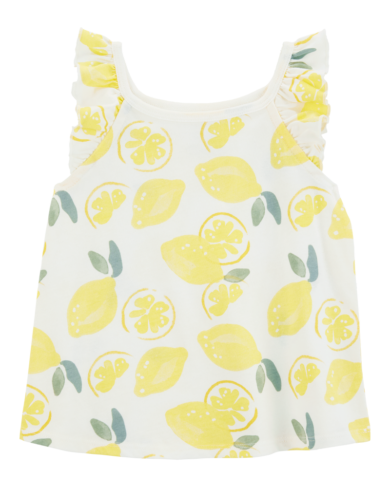 Toddler Lemon Flutter-Sleeve Tank - White, image 1 of 3 slides