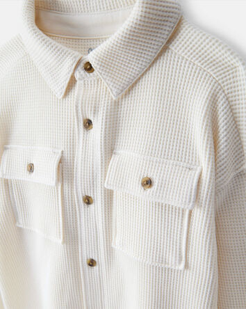 Baby Boy Long-Sleeve Waffle Knit Utility Shirt - White, 