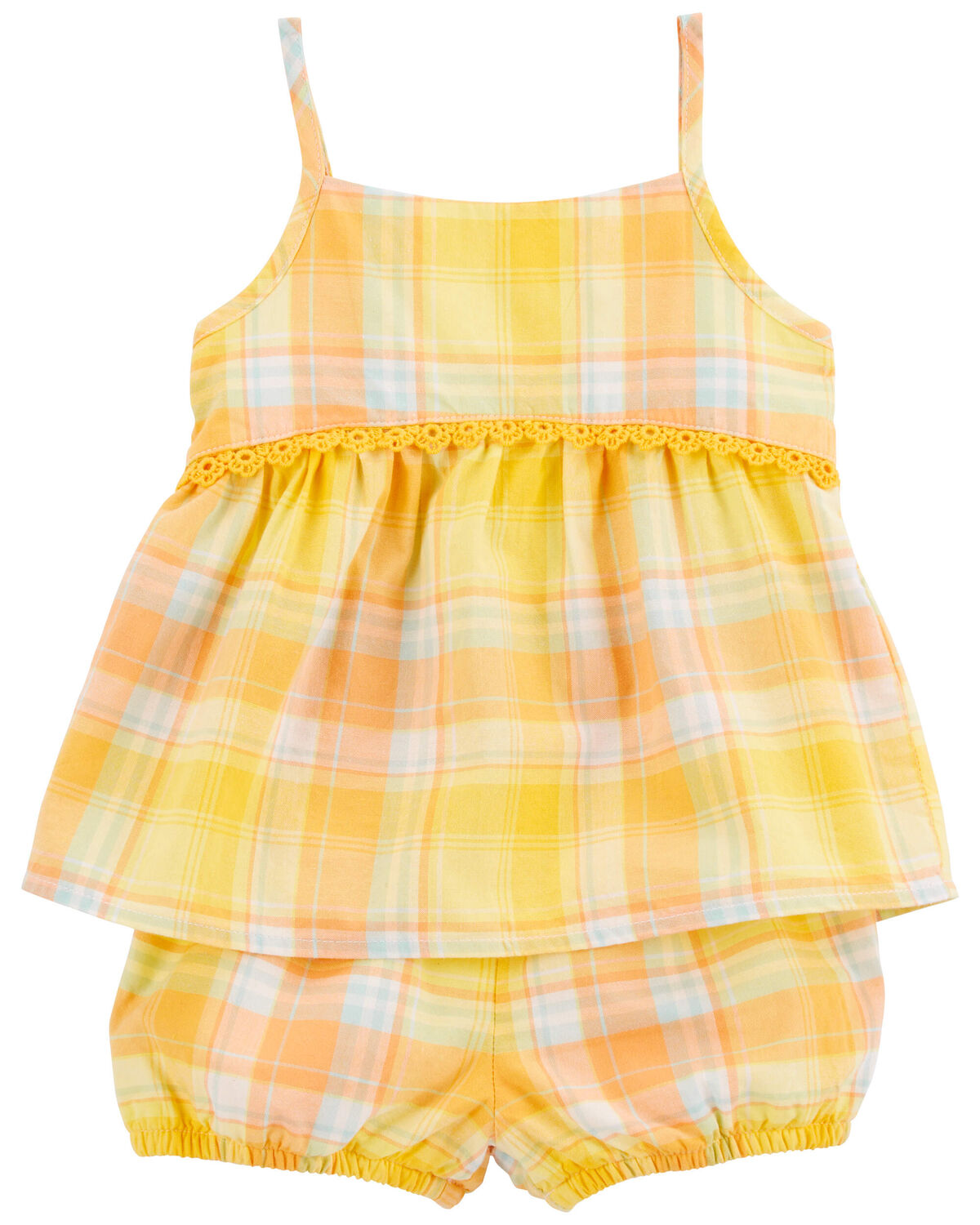 Orange Baby 2Piece Plaid Set with Bubble Shorts