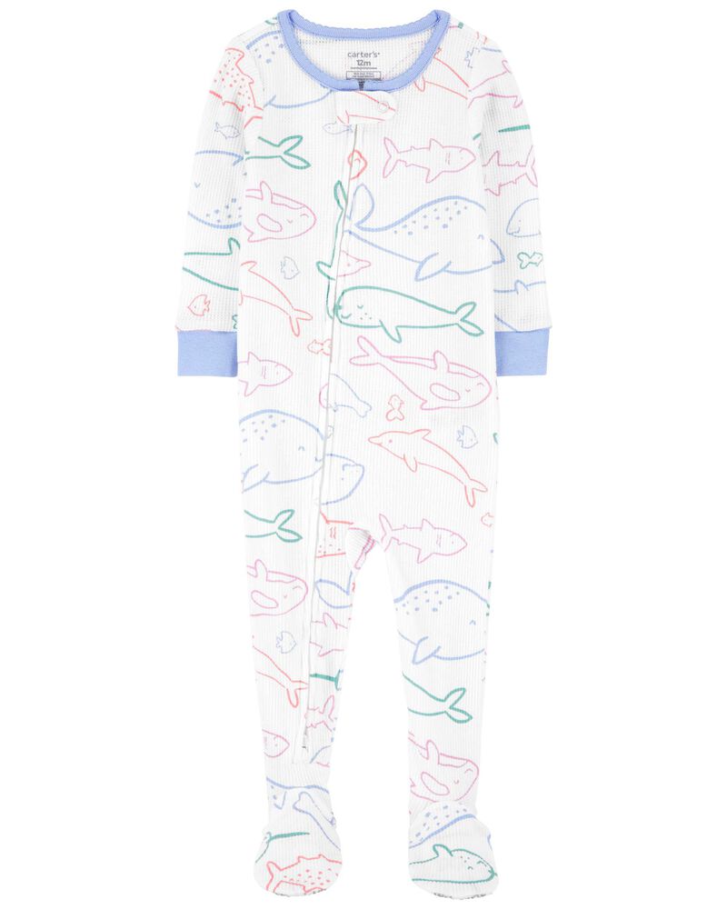 Baby 1-Piece Whale Thermal Footie Pajamas, image 1 of 3 slides
