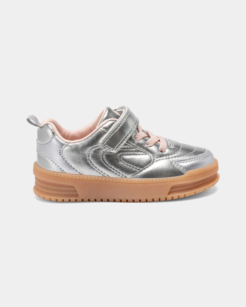 Toddler Girl Athletic Sneakers - Silver/Brown, image 2 of 6 slides