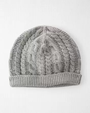 Baby Organic Cotton Cable Knit Cap in Gray, 