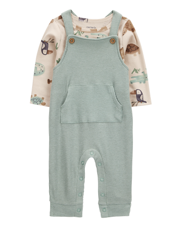 Baby 2-Piece Long-Sleeve Tee & Waffle Knit Coverall Set - Green, 