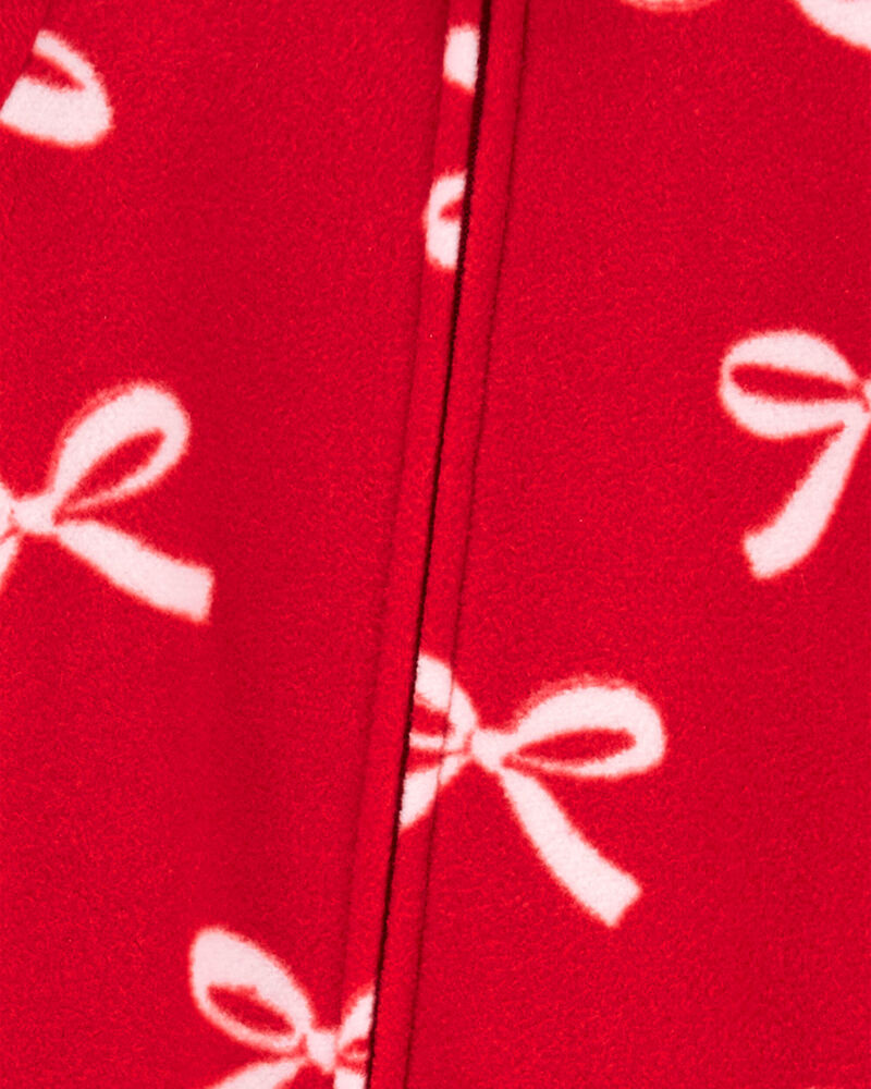 Toddler 1-Piece Christmas Bow Fleece Footie Pajamas, image 2 of 4 slides
