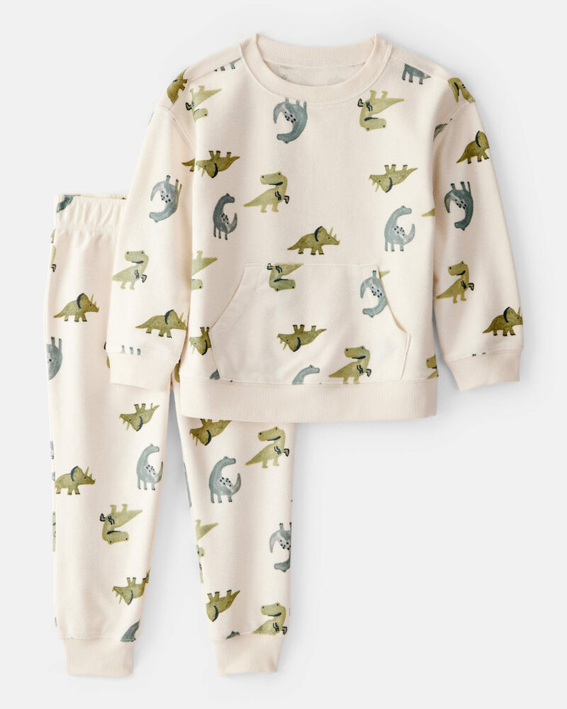 Toddler Boy Dinosaur French Terry Long-Sleeve Tee & Pant Set - Ivory, image 1 of 3 slides
