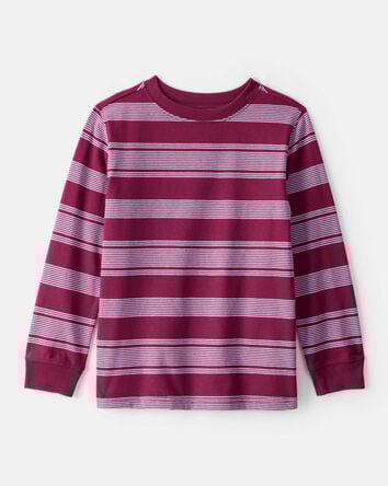 Boys Striped Long-Sleeve Tee - Burgundy, 