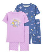 Kid Space Print Snug Fit Cotton 4-Piece Pajamas, image 1 of 4 slides