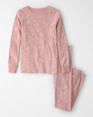 Girls 2-Piece Organic Cotton Ribbed Pajama Set in Pink Bunnies, 
