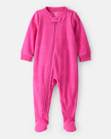Baby Girl Bow Fleece Long-Sleeve 2-Way Zip 1-Piece Pajamas - Pink, 
