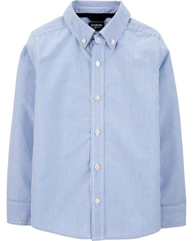 Kid  Long Sleeve Striped Button-Front Uniform Shirt, image 1 of 3 slides