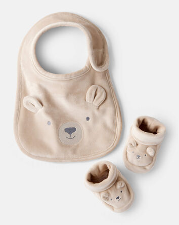 Baby Bear Bib & Booties Gift Set - Tan, 