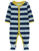 Blue/Yellow - Baby Striped Snap-Up Cotton Blend Sleep & Play Pajamas