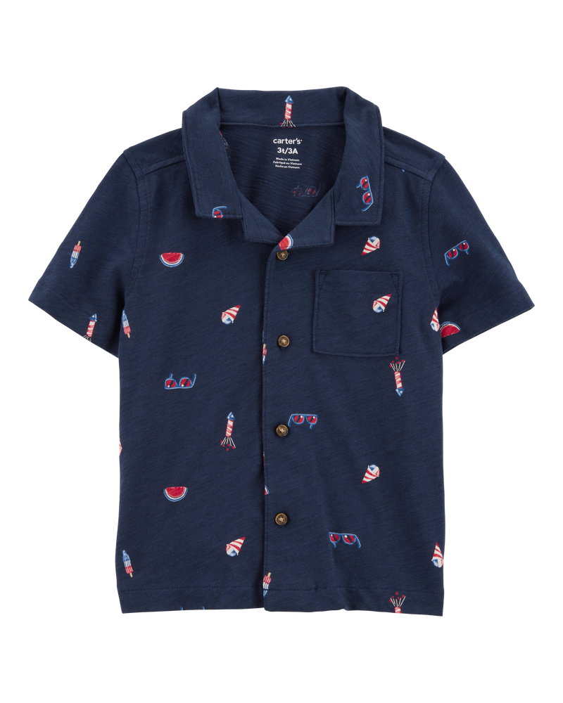 Toddler 4th Of July Icons Button-Down Shirt, image 1 of 3 slides