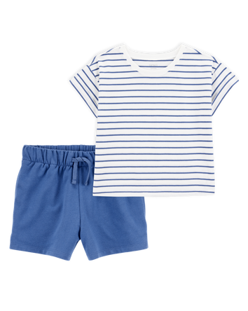 Kid 2-Piece Striped Top & Pull-On French Terry Shorts Set, 