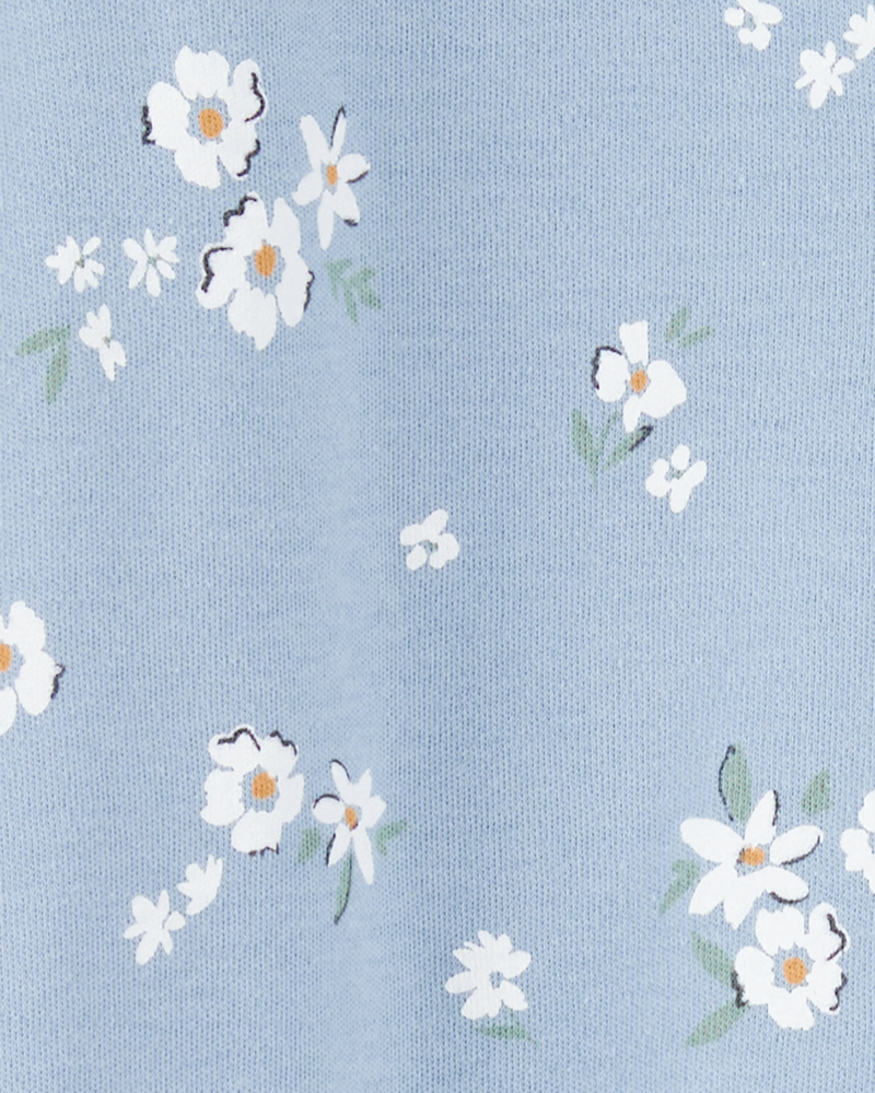 Baby Girl Floral 2-Way Zip Cotton Sleep & Play Pajamas - Blue, image 2 of 3 slides