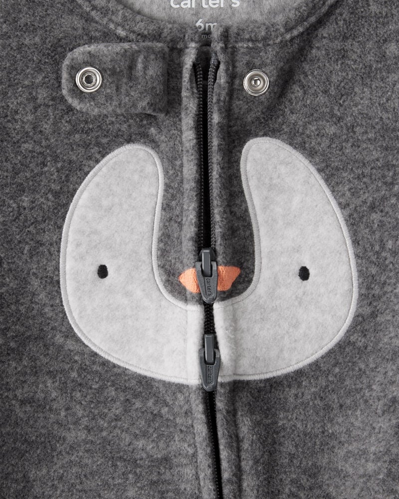 Baby Penguin Loose Fit Sleep & Play Pajamas - Grey, image 3 of 4 slides