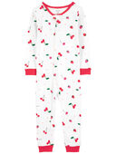 White/Red - Toddler 1-Piece Cherry Print 100% Snug Fit Cotton Footless Pajamas
