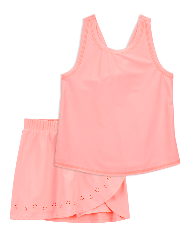 Kid Active Twist Tank & Wrap Skort Set - Coral, image 1 of 7 slides
