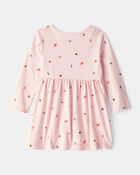 Baby Girl Leaf Print Long Sleeve Dress - Pink, image 2 of 4 slides