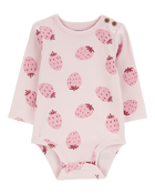 Baby Strawberry Ribbed Long-Sleeve Bodysuit, image 1 of 3 slides
