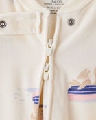 Toddler Girl Snow Animals Loose Fit Long-Sleeve 2-Way Zip 1-Piece Pajamas - Ivory, image 2 of 4 slides