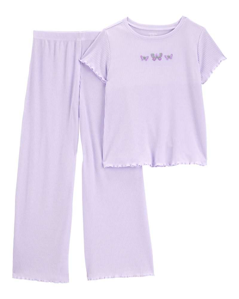 Girls Butterfly Loose Fit 2-Piece Pajamas - Purple, image 1 of 3 slides