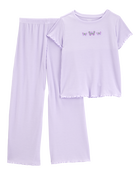 Girls Butterfly Loose Fit 2-Piece Pajamas - Purple, image 1 of 3 slides