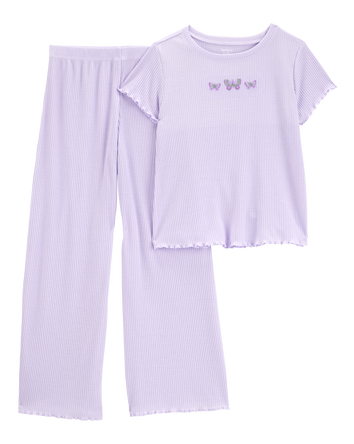 Girls Butterfly Loose Fit 2-Piece Pajamas - Purple, 
