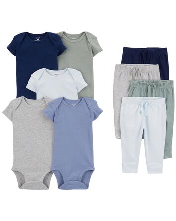 Baby 9-Piece Short-Sleeve Bodysuits & Pull-On Pants Set, 