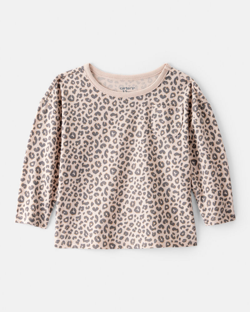 Baby Girl Leopard Print Long-Sleeve Top - Brown, image 1 of 3 slides