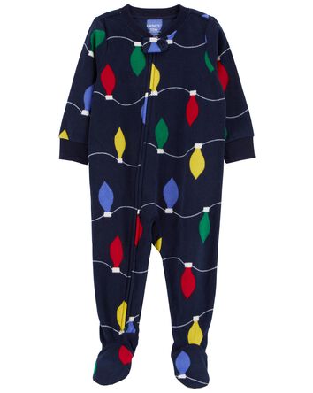 Toddler 1-Piece Christmas Lights Fleece Footie Pajamas, 