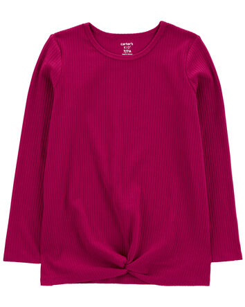 Kid Ribbed Knot Long-Sleeve Top, 