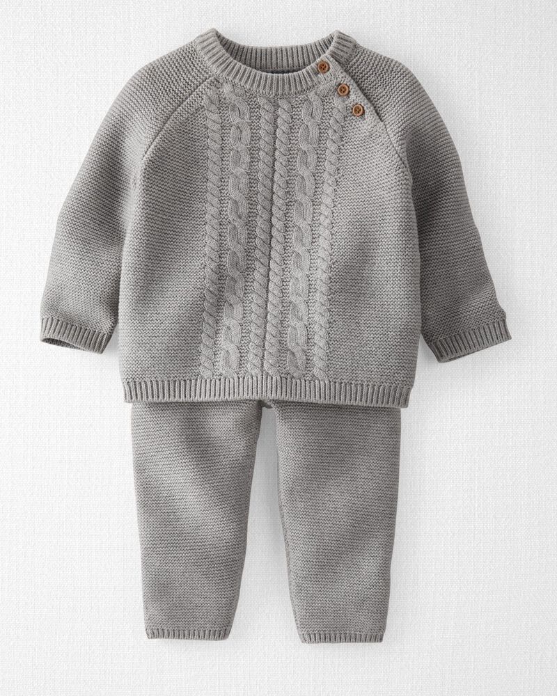 Baby Organic Cotton Sweater Knit 2-Piece Set in Heather Gray, image 1 of 6 slides