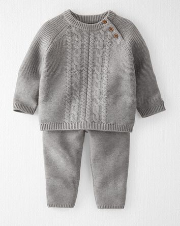 Baby Organic Cotton Sweater Knit 2-Piece Set in Heather Gray, 