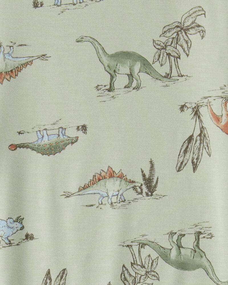 Boys Dinosaur Print PurelySoft Long-Sleeve 2-Piece Pajamas - Green, image 3 of 5 slides