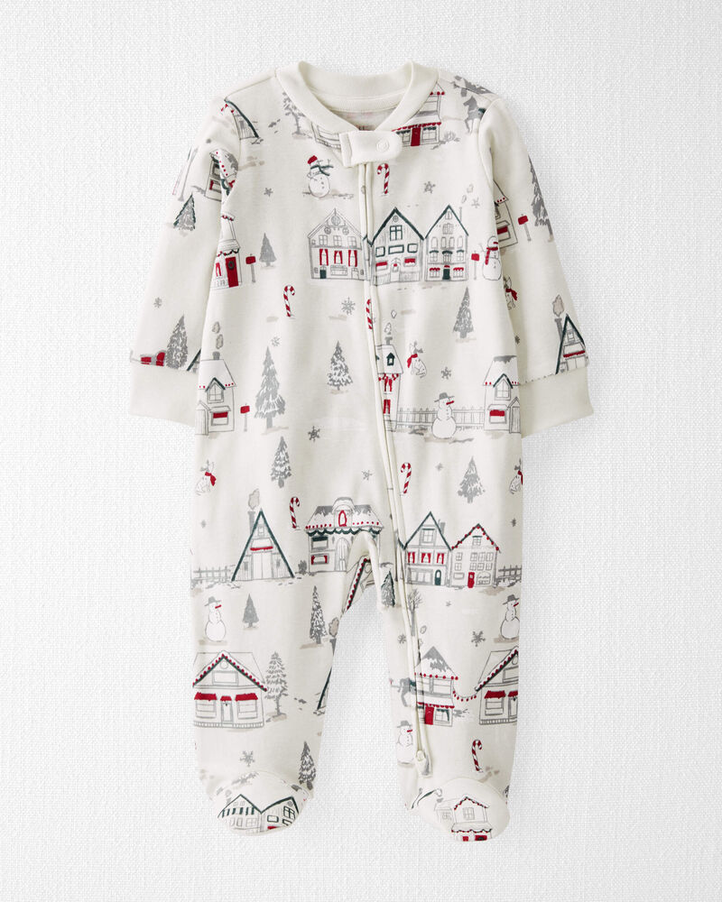 Baby Organic Cotton Sleep & Play Pajamas in Christmas Village, image 1 of 4 slides