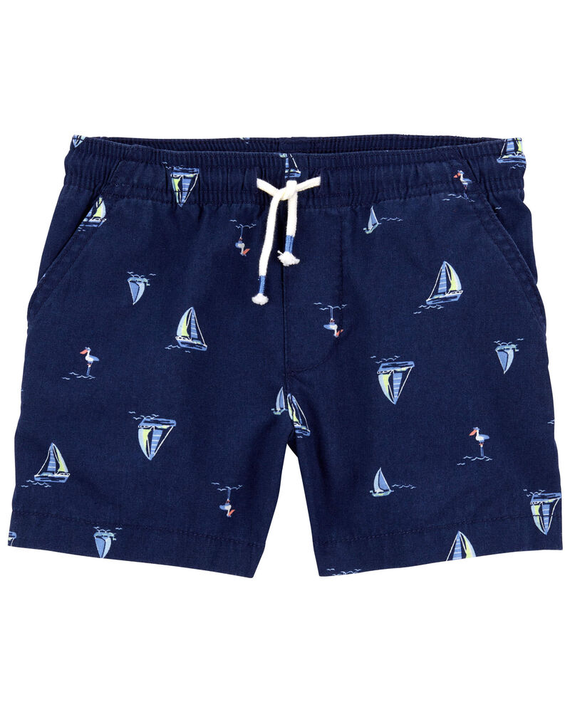 Toddler Sailboat Pull-On Linen Shorts, image 1 of 3 slides