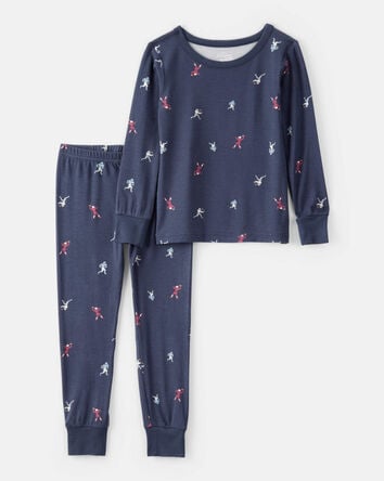 Toddler Boy Football Print PurelySoft Long-Sleeve 2-Piece Pajamas - Navy Blue, 