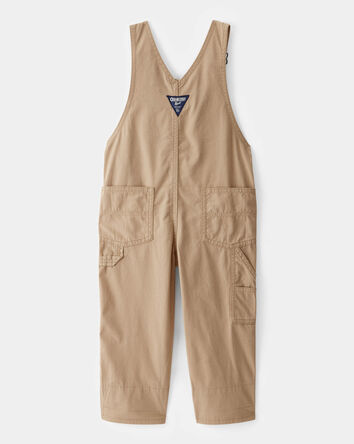Toddler Lightweight Plaid-Lined Canvas Overalls - Khaki, 