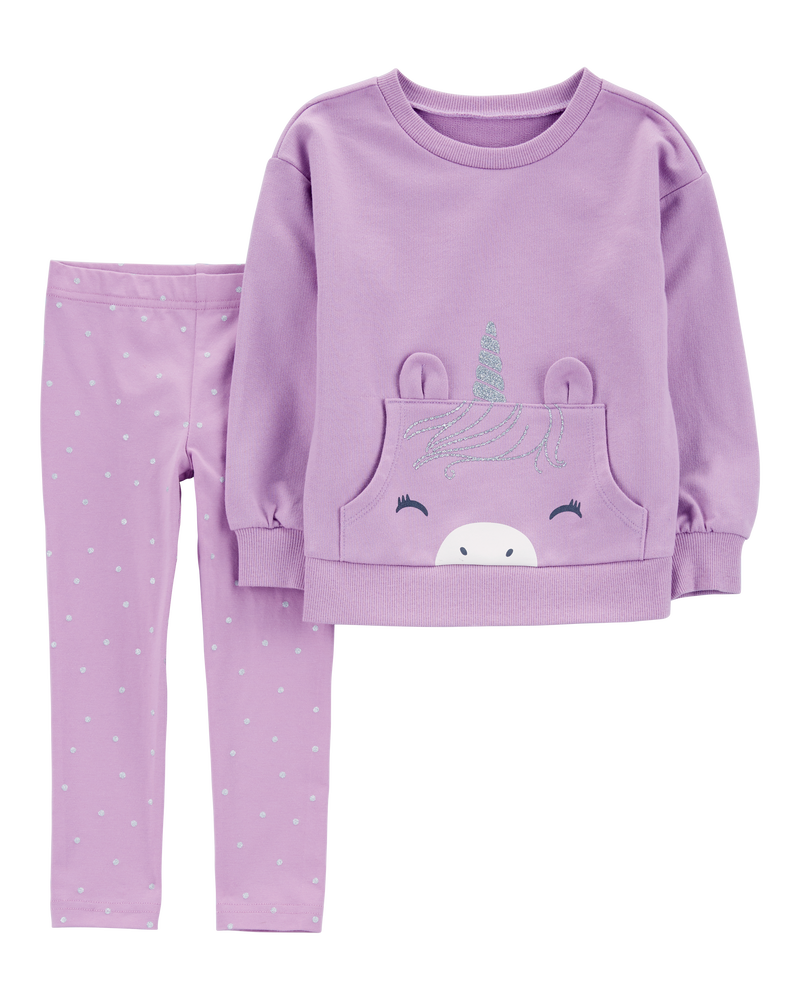 Toddler 2-Piece Glitter Unicorn Sweatshirt & Polka Dot Leggings, image 1 of 3 slides