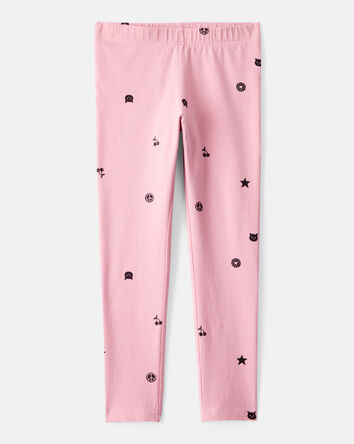 Girls Cotton Pull-On Stretch Leggings - Pink, 